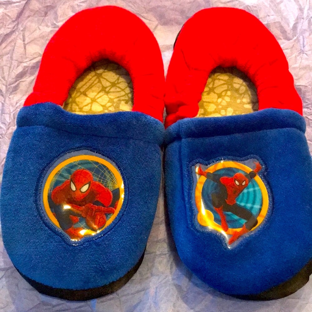 Marvel Spider-Man kids slippers size 11 - 12 toddler red blue soft fleece EUC